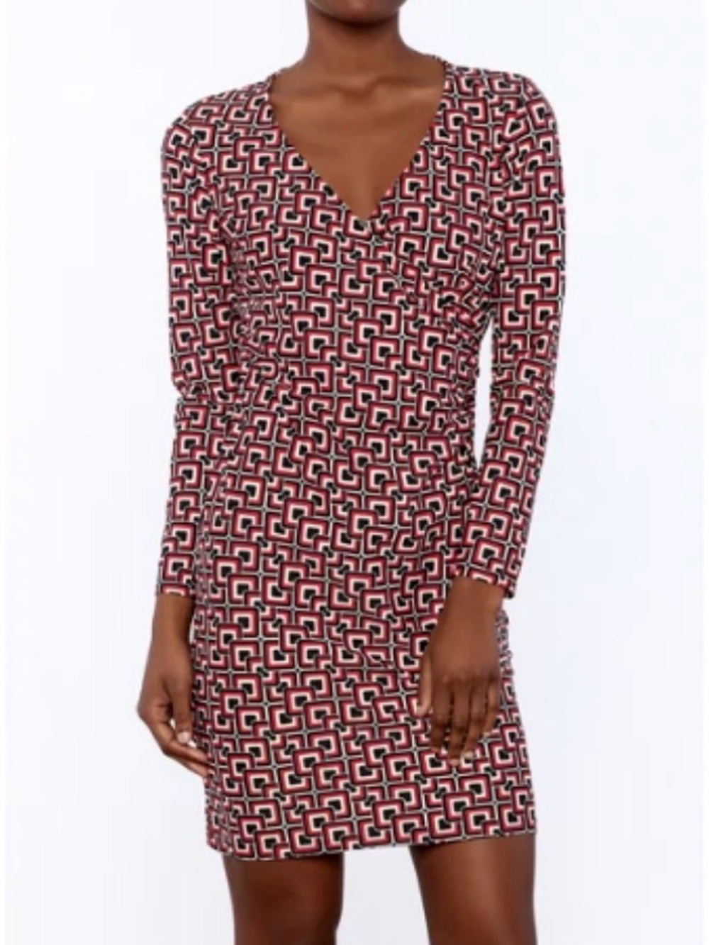 Jude Connally Faux Wrap Dress Short Diane Navy Blue Red Geometric Mod Women’s L